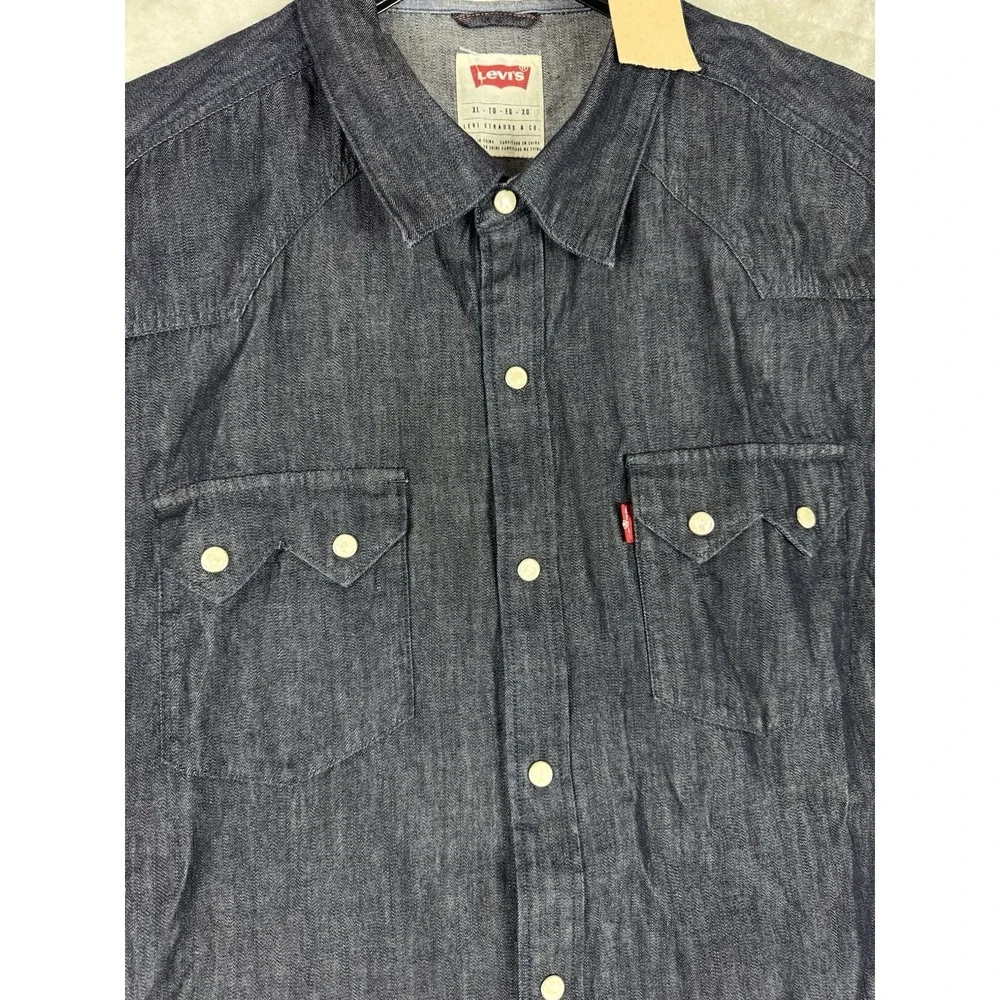 NWT Levis Western Shirt Blue Indigo Pearl Snap Cowboy Rodeo Mens XL New Utility